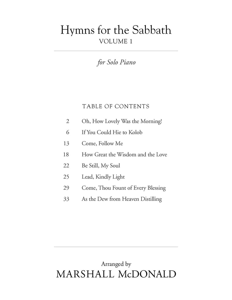 Hymns for the Sabbath, Vol. 1 (piano solo book)