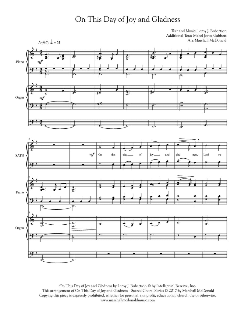 On This Day of Joy and Gladness (choral SATB)