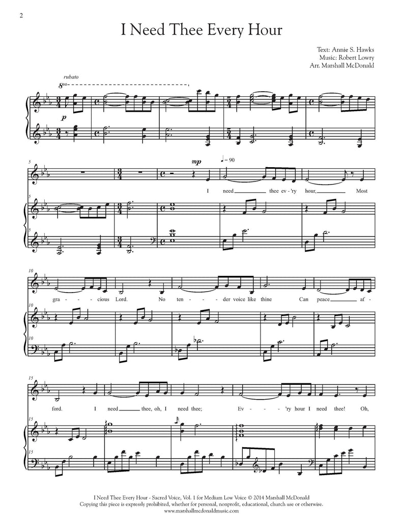 I Need Thee Every Hour (vocal sheet music)