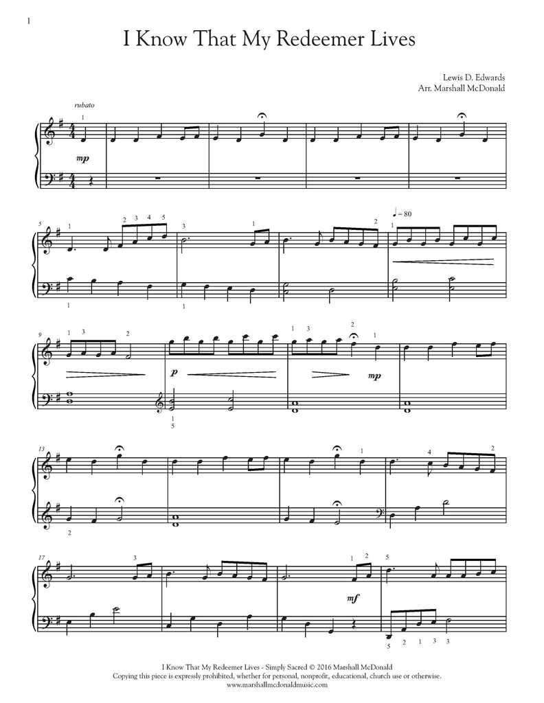 I Know That My Redeemer Lives (simple piano)
