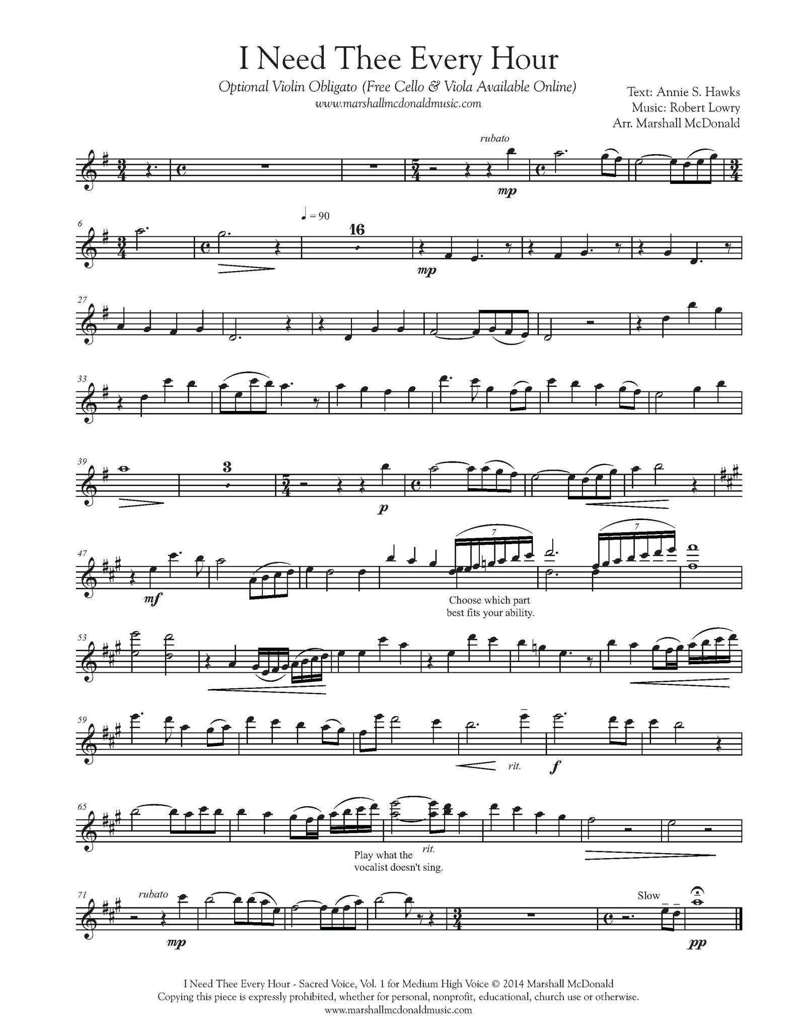 Free Optional Violin, Cello or Viola Obligatos for Sacred Voice, Vol. - Marshall McDonald Music for Free Printable Music Sheets For Violin