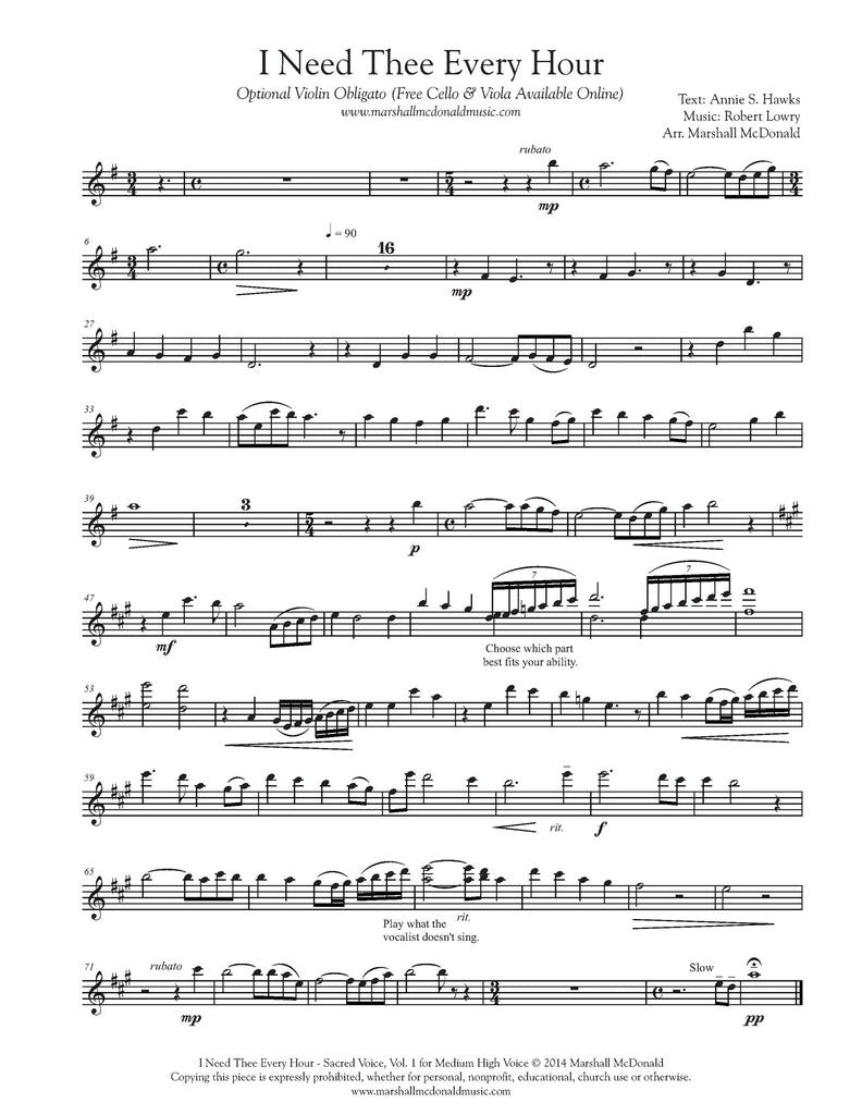 I Need Thee Every Hour (vocal sheet music)