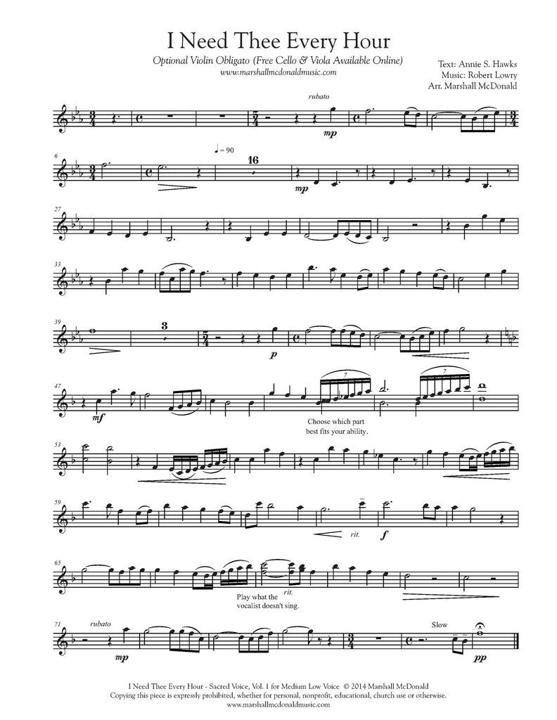 I Need Thee Every Hour (vocal sheet music)