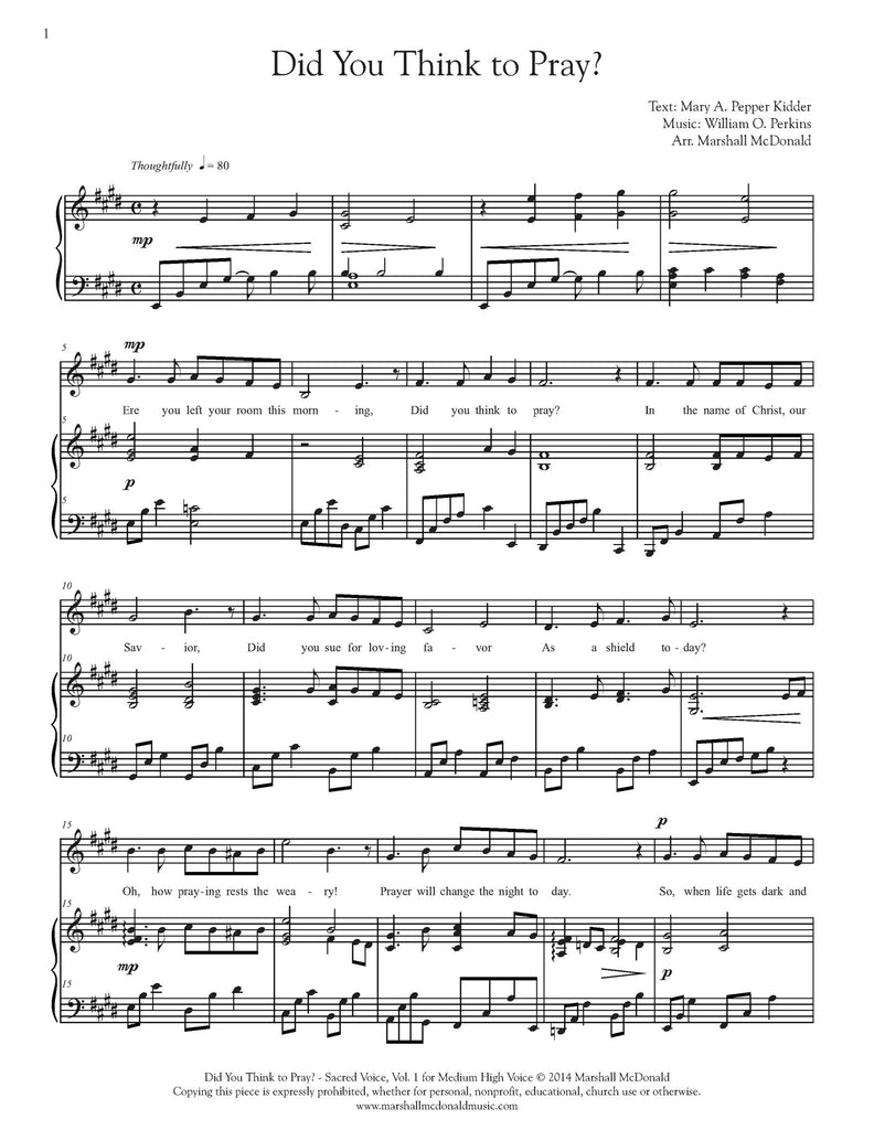 Did You Think to Pray? (vocal sheet music)