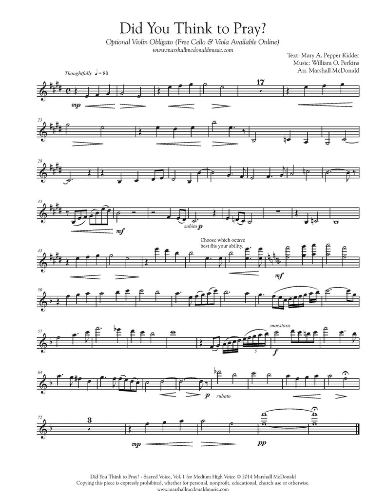 Did You Think to Pray? (vocal sheet music)