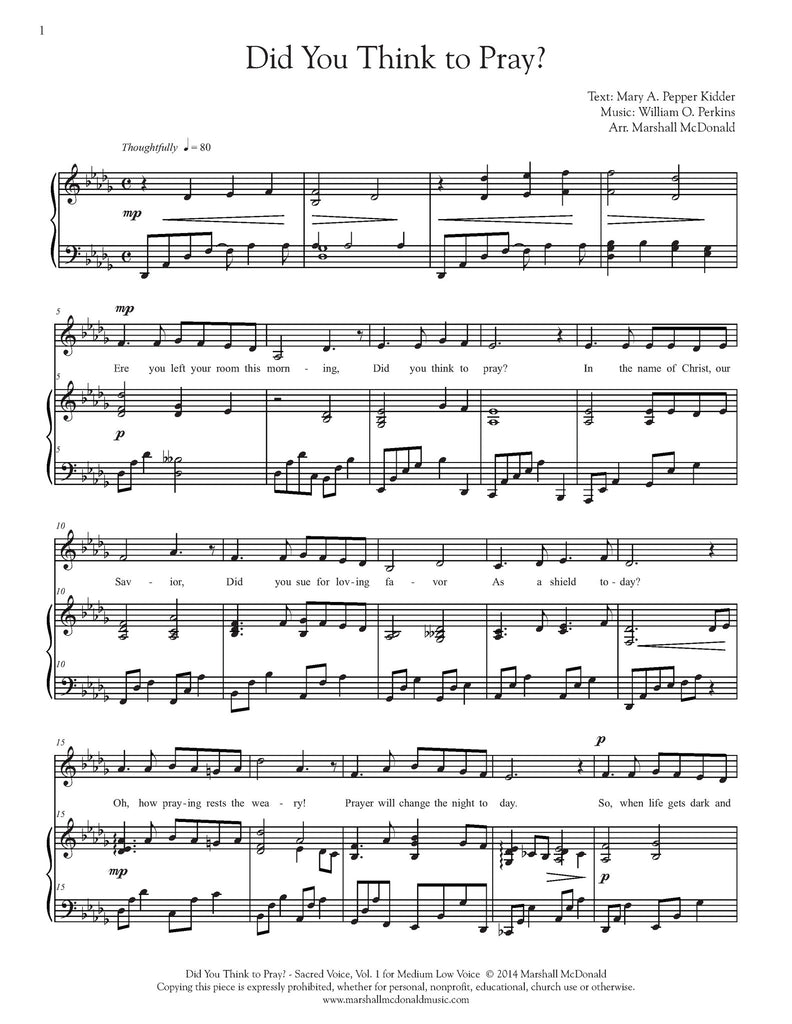 Did You Think to Pray? (vocal sheet music)