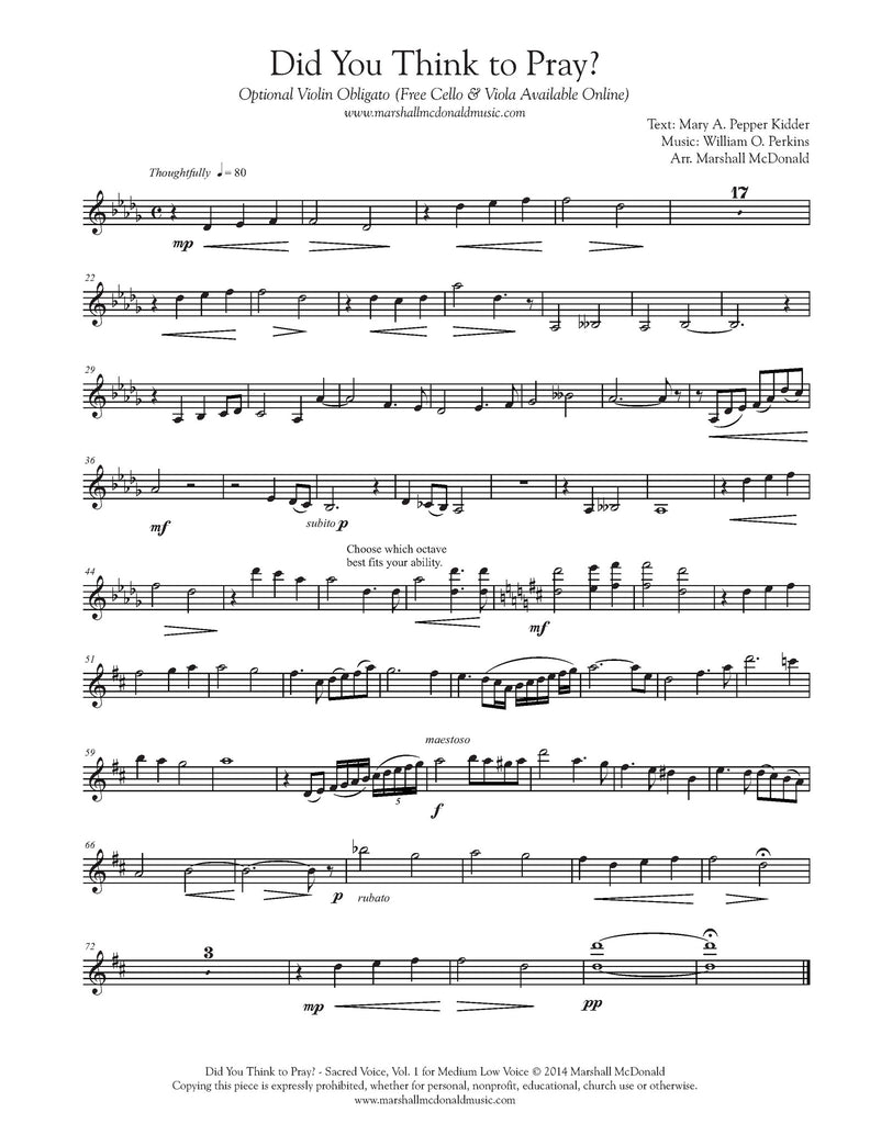 Did You Think to Pray? (vocal sheet music)