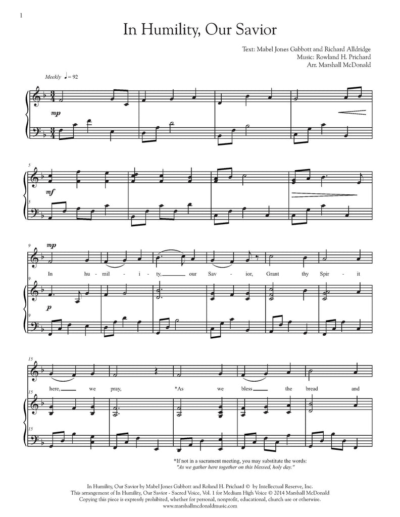 In Humility, Our Savior (vocal sheet music)