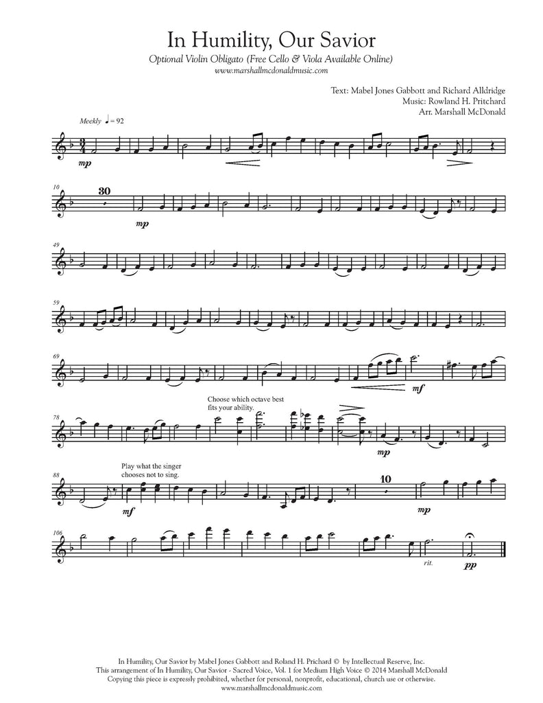 In Humility, Our Savior (vocal sheet music)