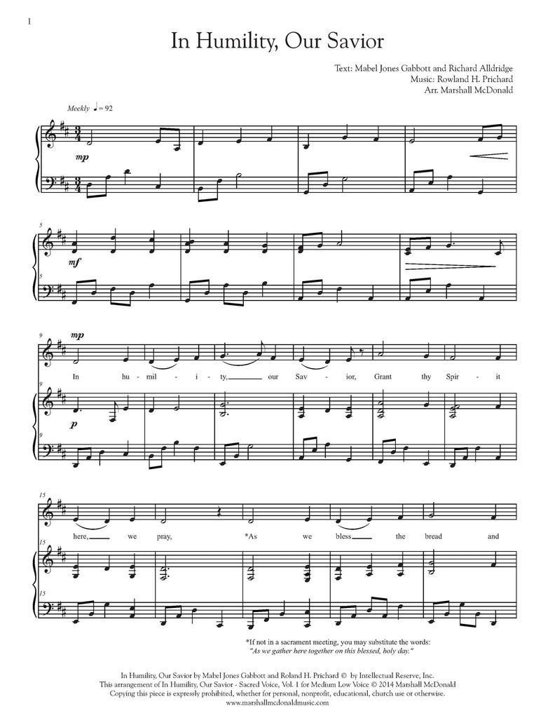 In Humility, Our Savior (vocal sheet music)