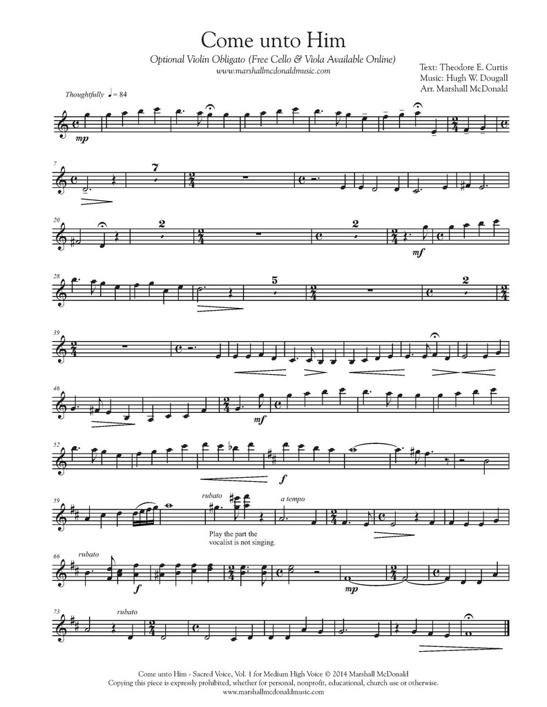 Come unto Him (vocal sheet music)