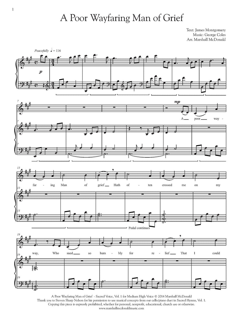 A Poor Wayfaring Man of Grief (vocal sheet music)