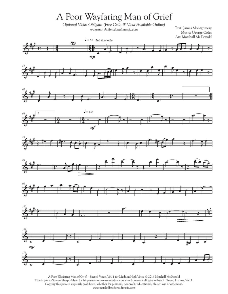 A Poor Wayfaring Man of Grief (vocal sheet music)