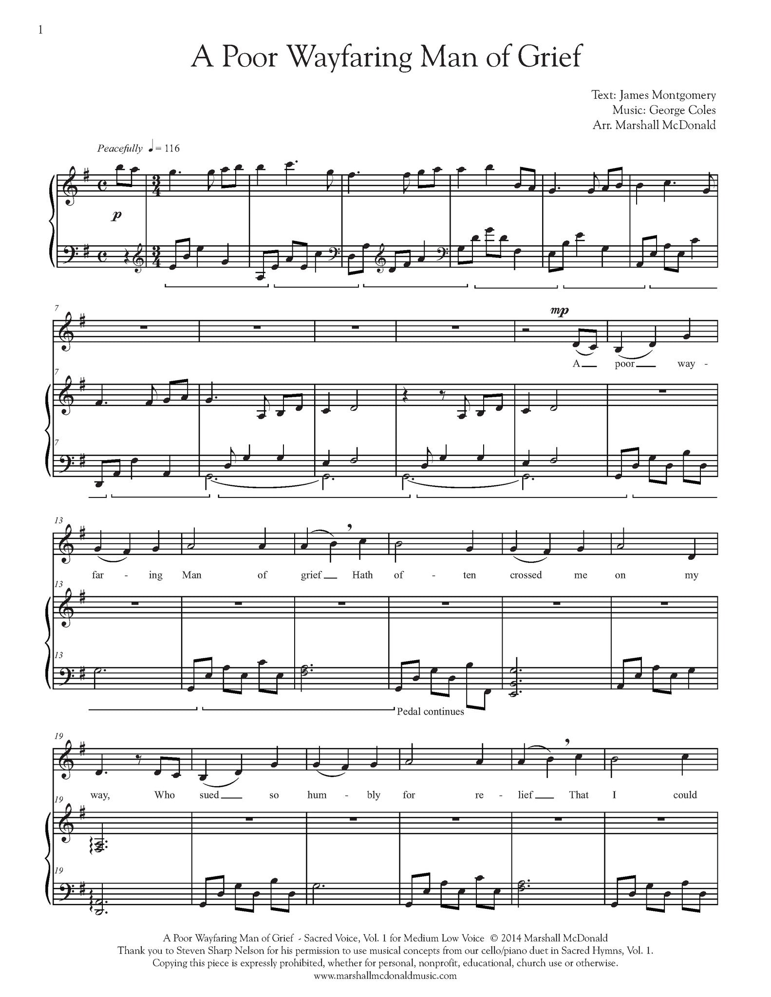 A Poor Wayfaring Man of Grief (vocal sheet music) - Marshall