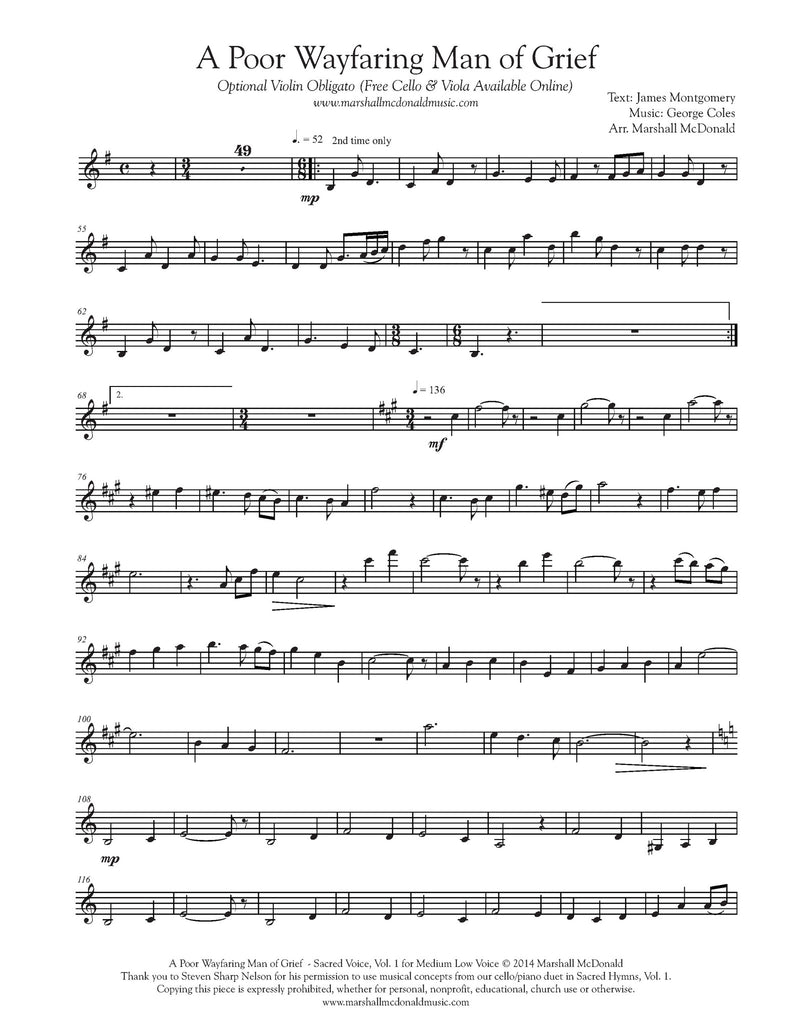 A Poor Wayfaring Man of Grief (vocal sheet music)