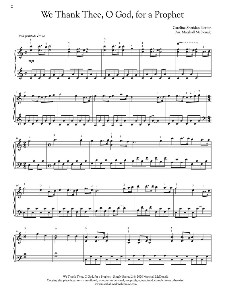 We Thank Thee, O God, for a Prophet (simple piano)