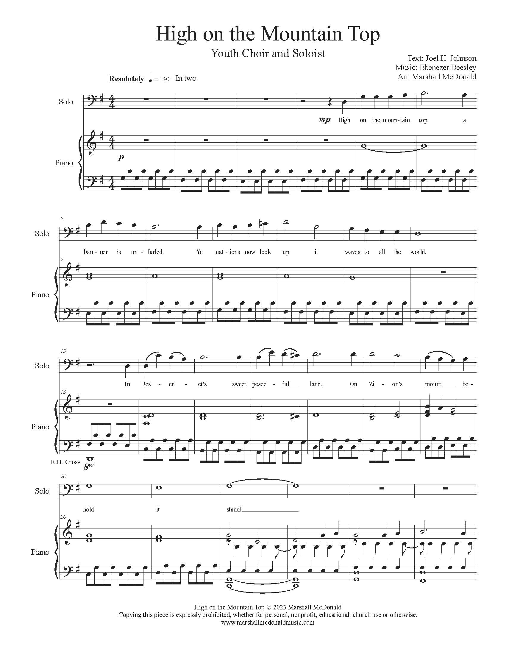 High on the Mountain Top (choral SATB with solo) - Marshall