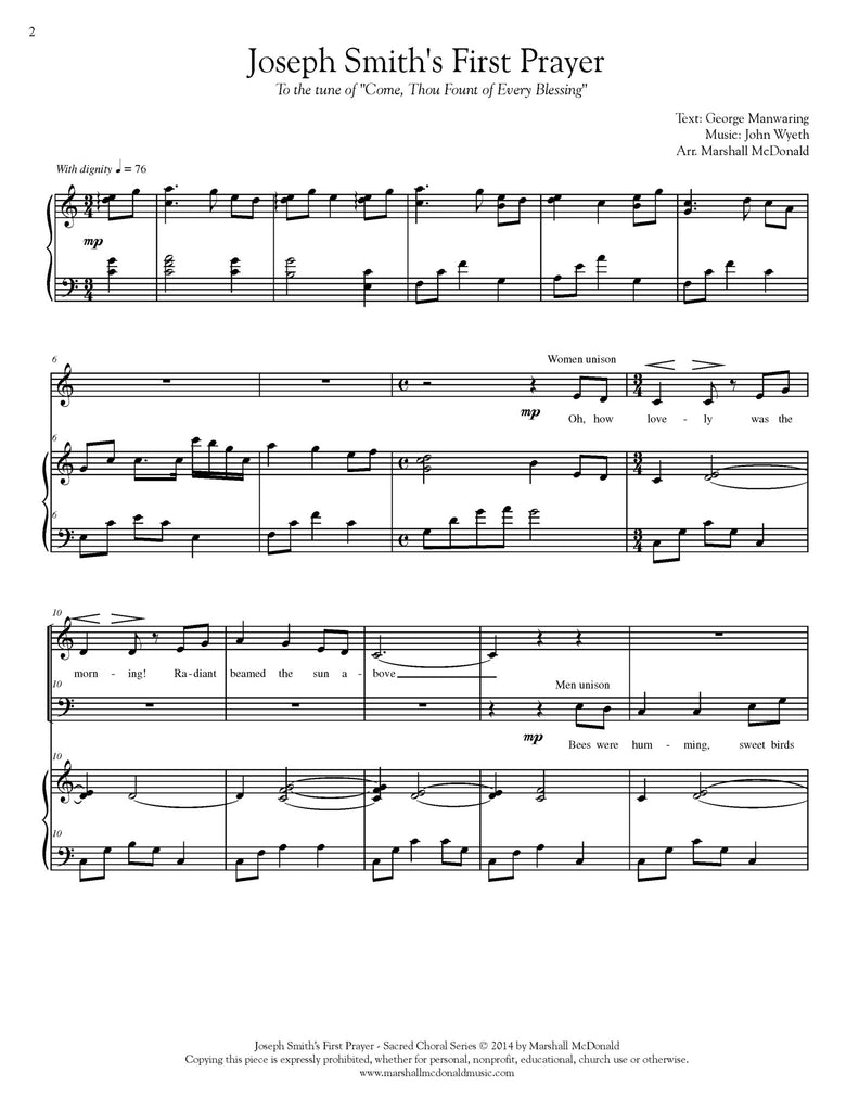 Joseph Smith's First Prayer (tune of Come, Thou Fount of Every Blessing) (choral SATB)