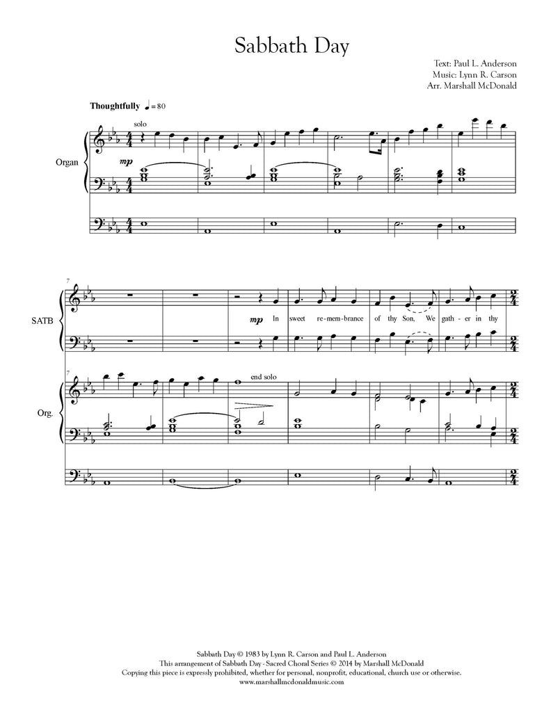 Sabbath Day (choral SATB with ORGAN)
