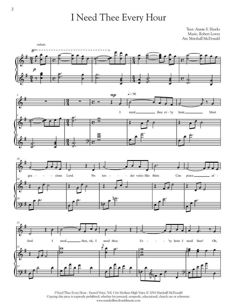I Need Thee Every Hour (vocal sheet music)